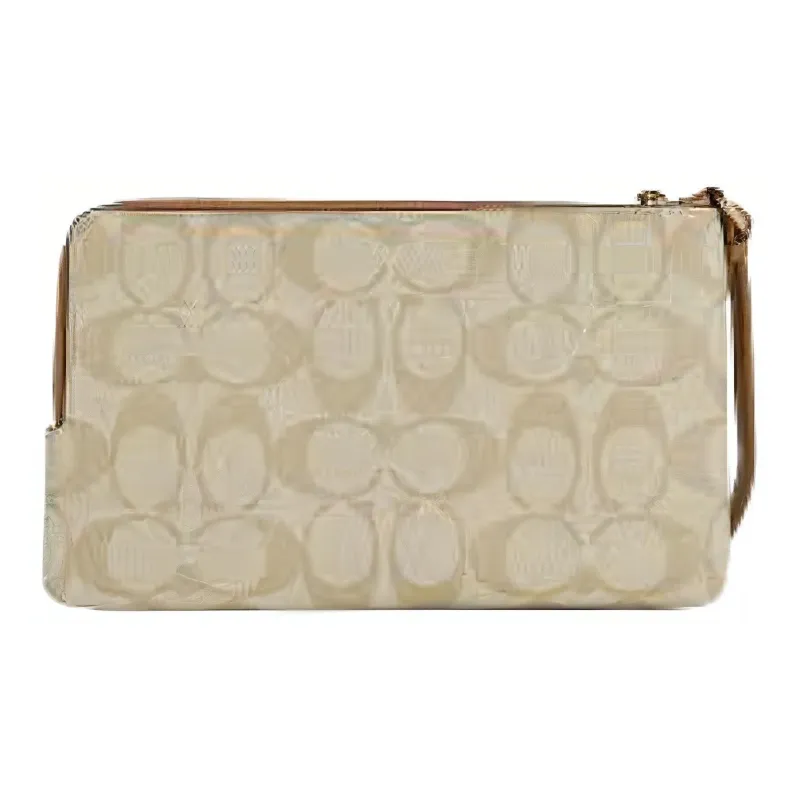 COACH Canvas With Leather Wrist Bags Clutches Wallets Small Size Women's Ecru & Khaki-2