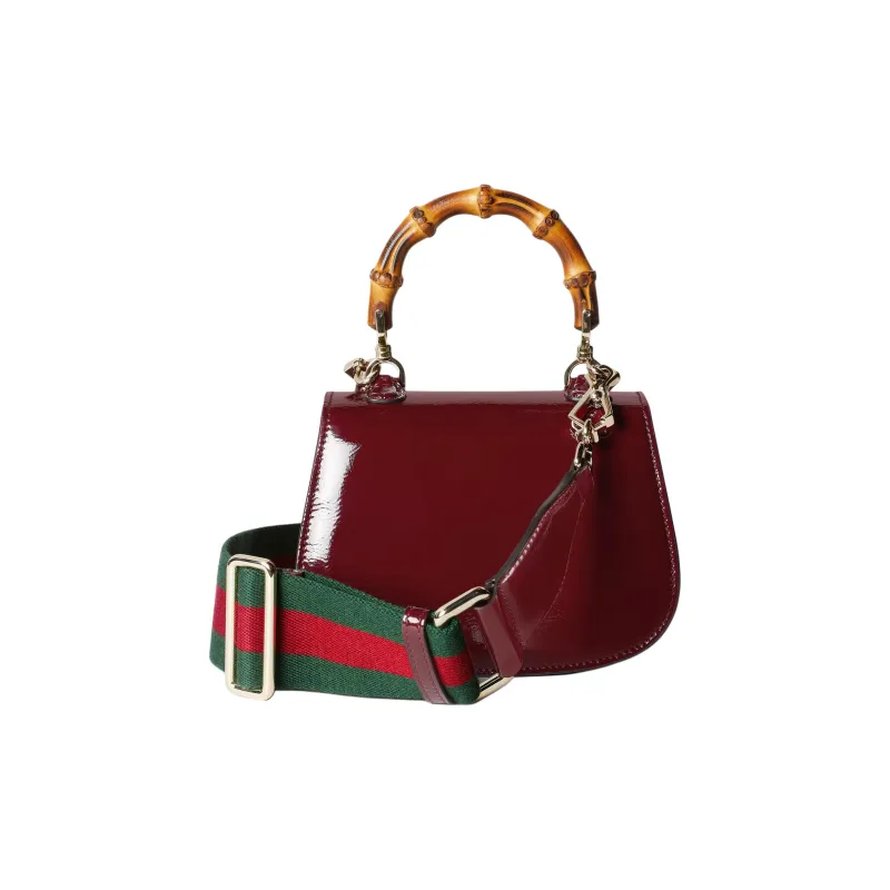 GUCCI Bamboo 1947 Patent Leather Shoulder Bag Crossbody Bag Handbag Mini Women's Deep Red-4