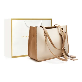 Narandu Cow Leather Patchwork Synthetic Leather Shoulder Bag Large Size Women's Sea Salt White