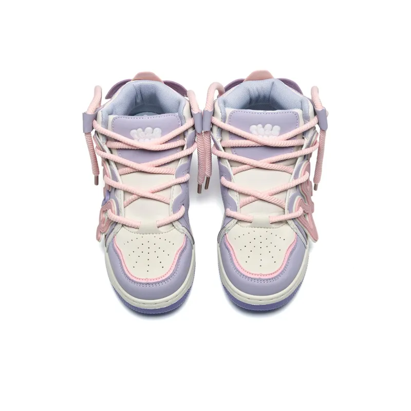 T628 Letter Puffy Shoes Height Increasing High Top Skateboard Shoes Women's Taro Purple-3