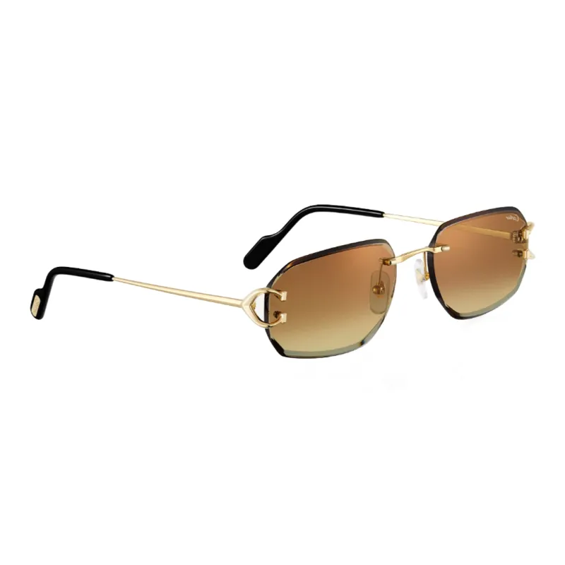 CARTIER Metal Irregular Shape Sunglasses Unisex Gold-2