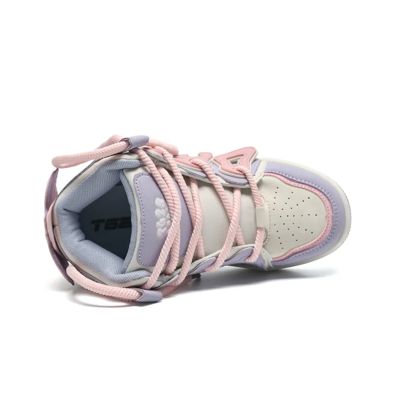 T628 Letter Puffy Shoes Height Increasing High Top Skateboard Shoes Women's Taro Purple-2