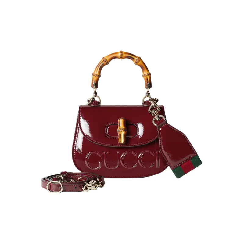 GUCCI Bamboo 1947 Patent Leather Shoulder Bag Crossbody Bag Handbag Mini Women's Deep Red-1