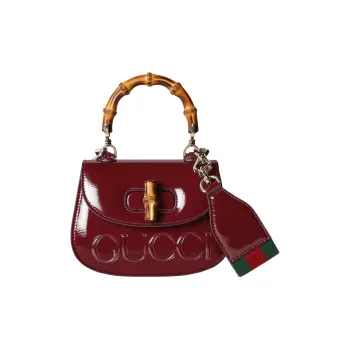 GUCCI Bamboo 1947 Patent Leather Shoulder Bag Crossbody Bag Handbag Mini Women's Deep Red