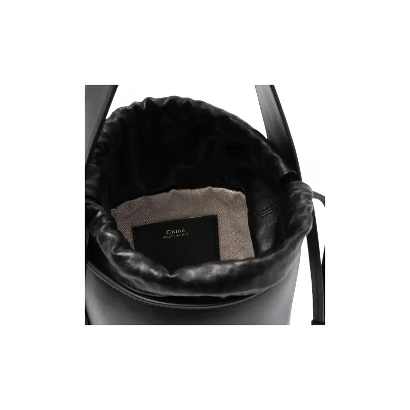 Chloe Smooth Calfskin With Lambskin Bucket Bag, Portable Crossbody Bag, Shoulder Bag Women's Black-4