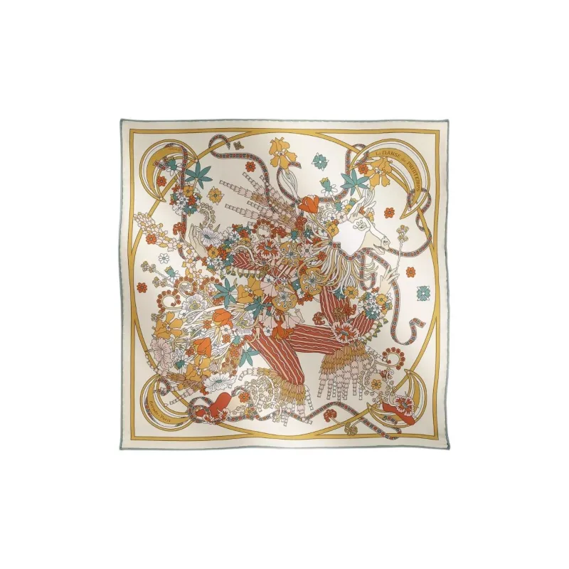HERMES Silk Scarves Unisex Beige-0