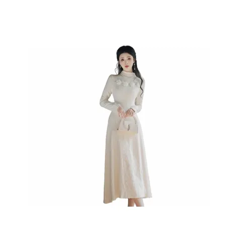 Mochahome Long-Sleeved Dresses Women's Milk White