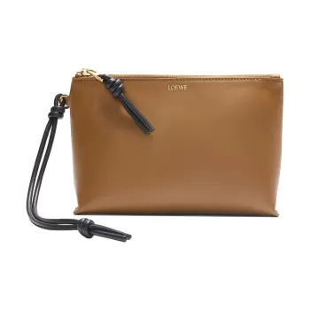 LOEWE Shiny Nappa Cow Leather Clutch Women's Oak & Black