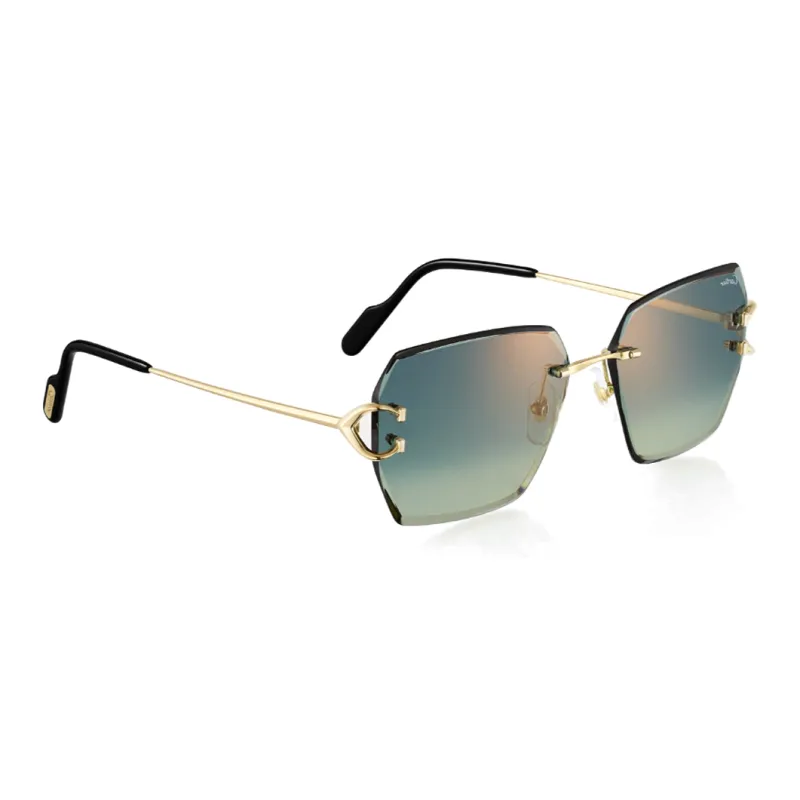 CARTIER Metal Irregular Shape Sunglasses Unisex Gold-2