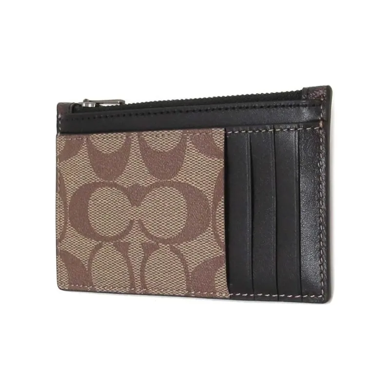 COACH Card Case Canvas With Leather Card Clip Card Holder Men's Brown-3