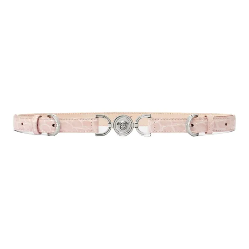 VERSACE Crocodile Pattern Decoration Leather Belts Women's Pink Width 2CM-0