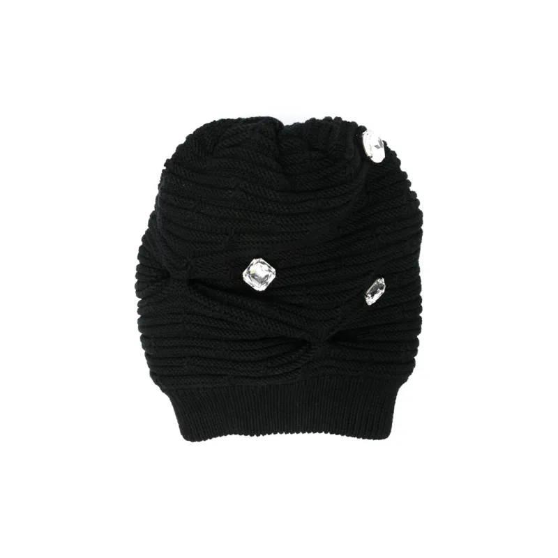 MOSCHINO Embellished Chunky Ribbed-Knit Beanie-0