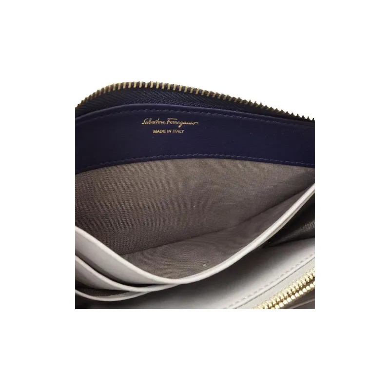 FERRAGAMO Leather Wallet Women's Marine Blue-5