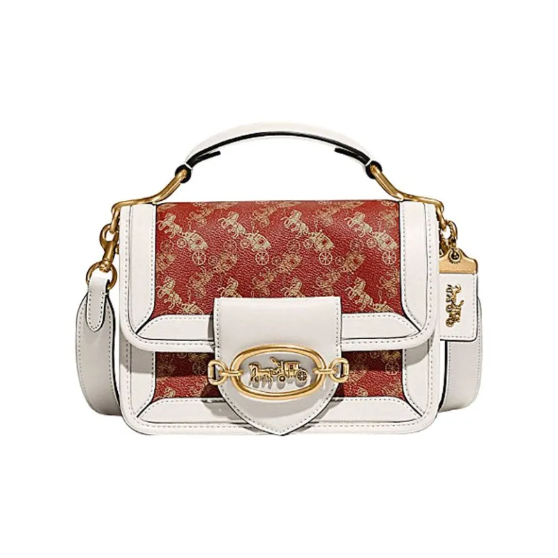 COACH Hero With Cow Leather Handbag, Shoulder Bag, Crossbody Bag Medium Size Women's White & Light Red-0