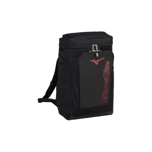 Mizuno Polyester With Synthetic Leather Backpack Unisex Black & Red