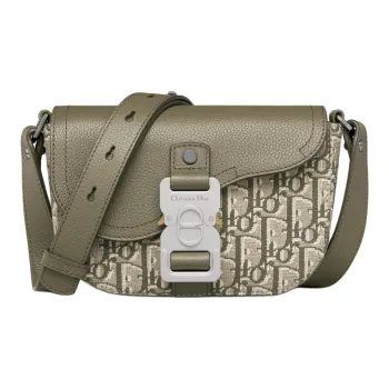 DIOR Fabric Patchwork With Cow Leather Saddle Bags One Shoulder Crossbody Clutches Mini Men's Khaki