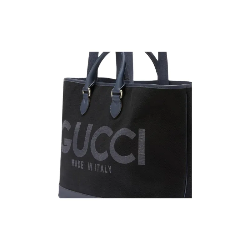 GUCCI Cotton Canvas Tote Bag Shopping Bag Handbag Large Size Men's Black-7