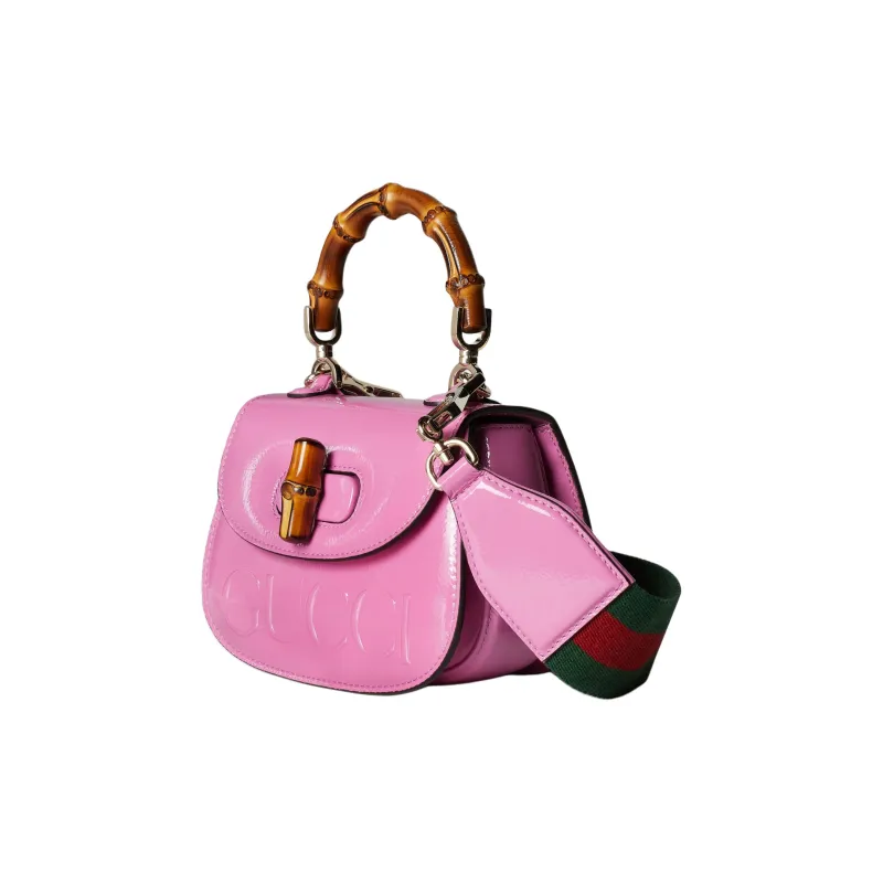 GUCCI Bamboo 1947 Patent Leather Shoulder Bag Crossbody Bag Handbag Mini Women's Pink-2