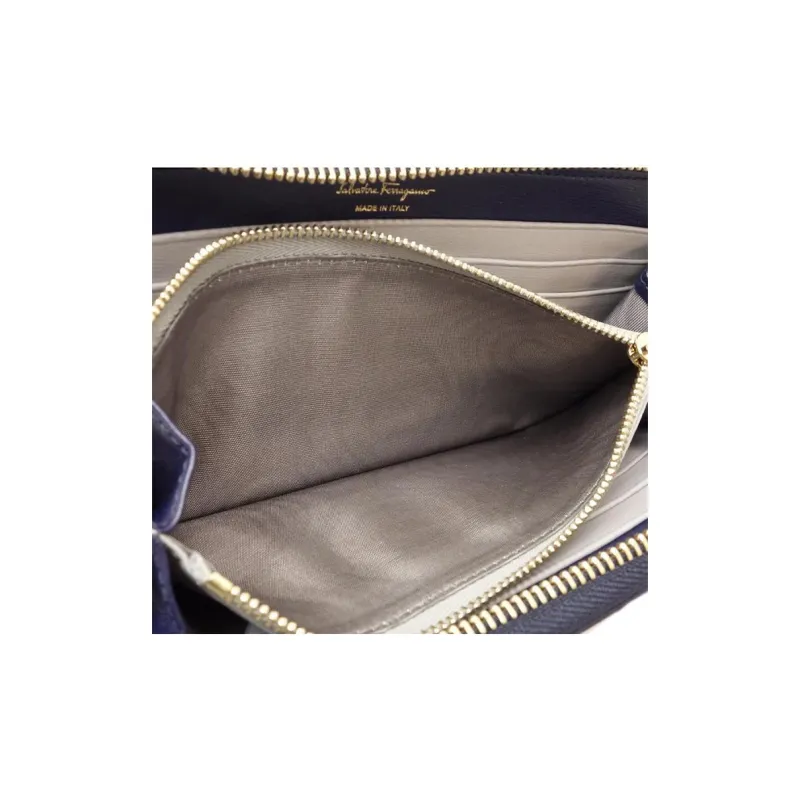 FERRAGAMO Leather Wallet Women's Marine Blue-7