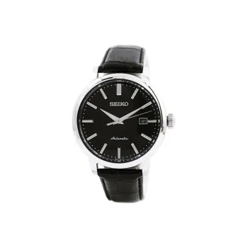 SEIKO Automatic Mechanical Movement Leather Watch Bands Watch Unisex Black Dial