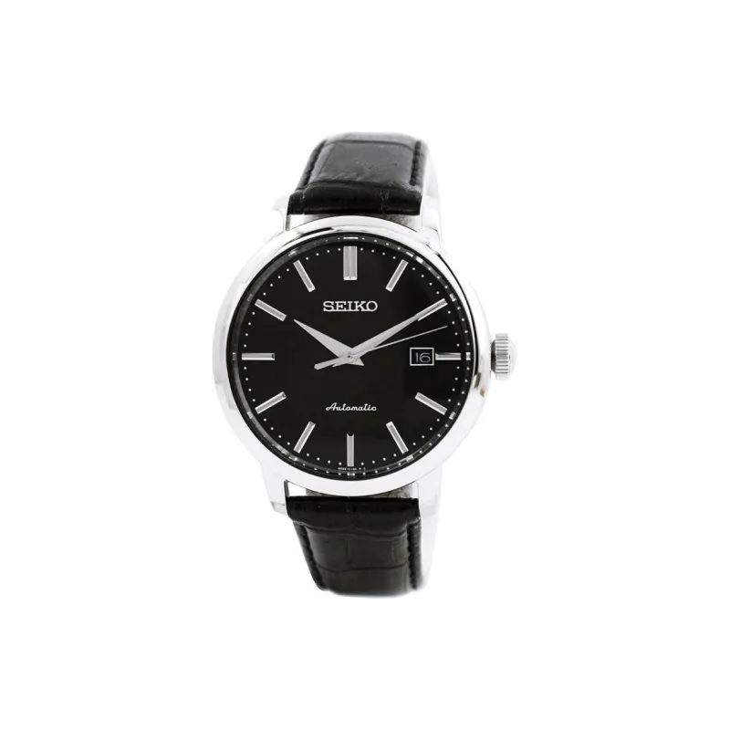 SEIKO Automatic Mechanical Movement Leather Watch Bands Watch Unisex Black Dial-0