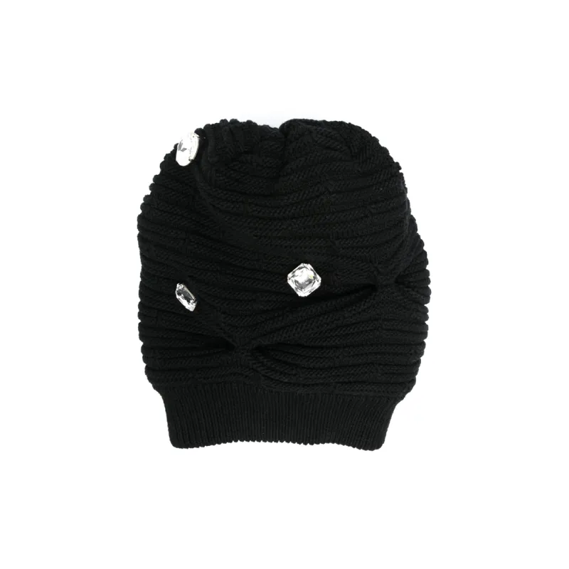 MOSCHINO Embellished Chunky Ribbed-Knit Beanie-1
