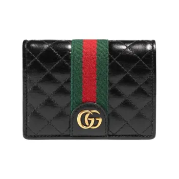 GUCCI Leather Card Holder Wallet Regular Women's Black