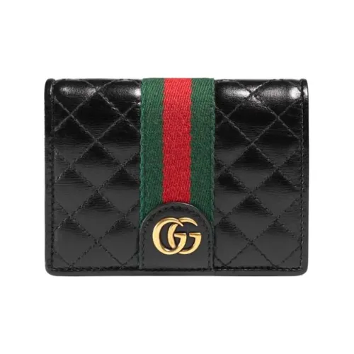 GUCCI Leather Card Holder Wallet Regular Women's Black