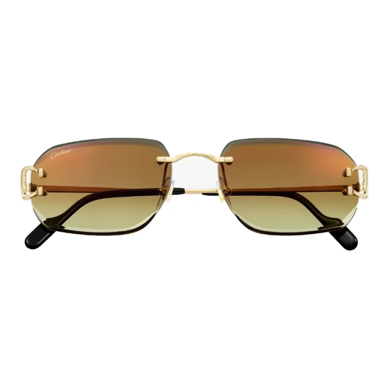CARTIER Metal Irregular Shape Sunglasses Unisex Gold-1