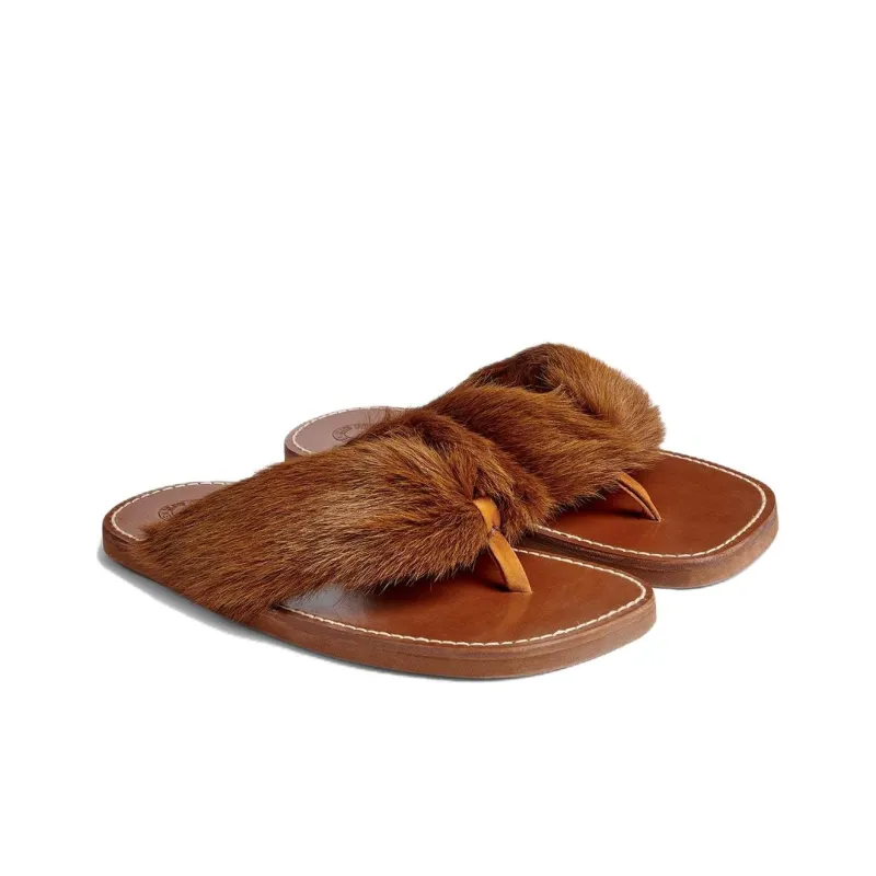 DRIES VAN NOTEN Fur-trim Leather Flip Flops-3