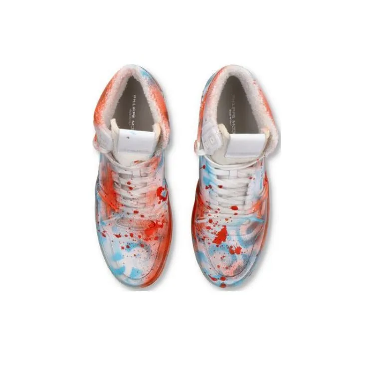 PHILIPPE MODEL High-Top Skateboard Shoes Men's White Blue Orange-1