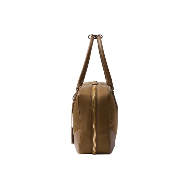 PRADA Re-Edition Fabric With Leather Handbag Large Size Women's Cork Beige-2