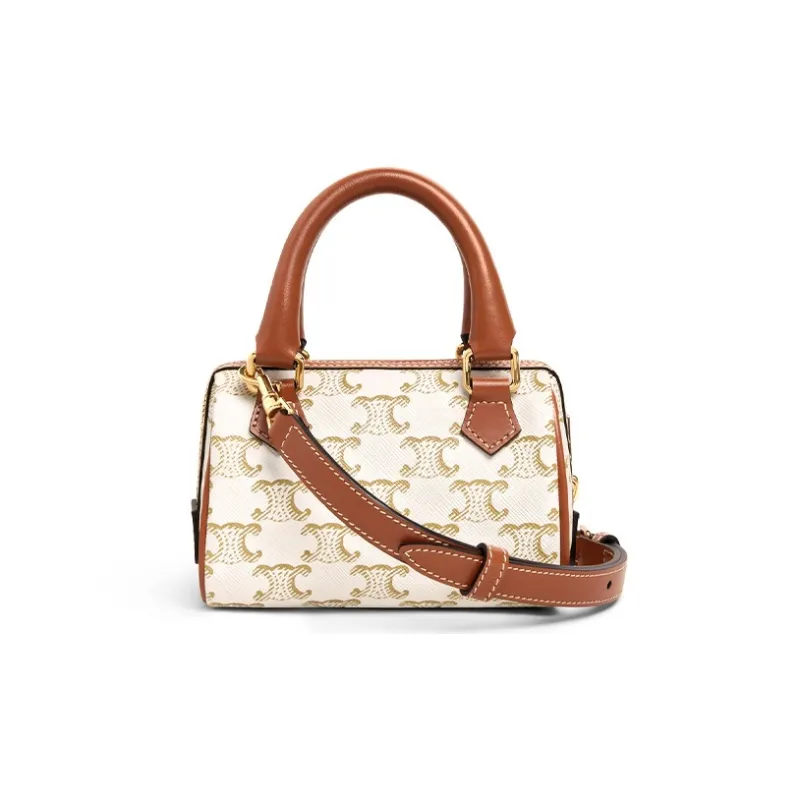 CELINE Cow Leather Boston Bag Handbag Shoulder Bag Crossbody Bag Mini Women's White-2