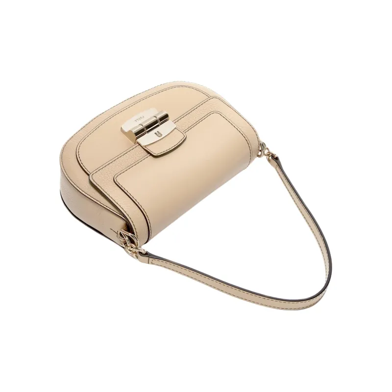 Furla Club 2 Leather Saddle Bag Shoulder Bag Crossbody Bag Small Size Women's Beige-2