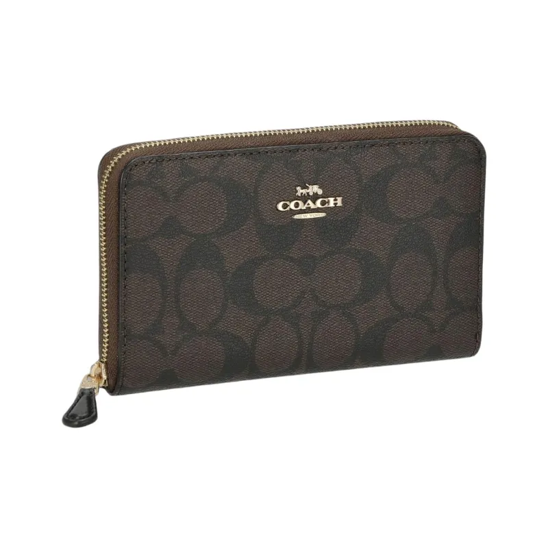 COACH Zip Around Canvas Handheld Card Holder Wallet Medium Size Women's Brown-3