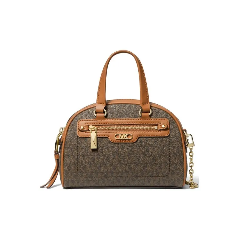 MICHAEL KORS Artificial Leather With Cow Leather Bowling Bag, Handbag, Shoulder Bag, Crossbody Bag Women's Dark Brown-0