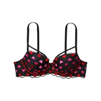 Victoria's Secret Bra Women's Black Background Heart Embroidery