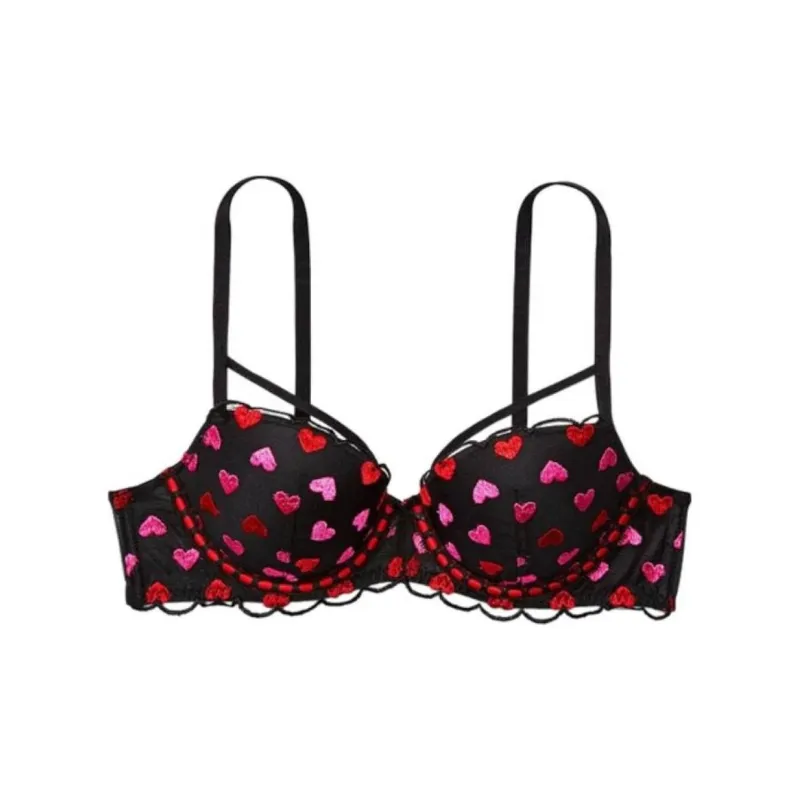 Victoria's Secret Bra Women's Black Background Heart Embroidery-0