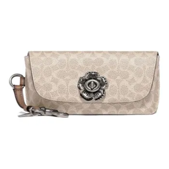 COACH Sunglass Case Canvas With Genuine Leather Eyeglass Cases Eyeglass Pouches Women's Milk Tea Beige