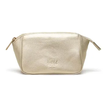 Herschel Litchi Grain Vegan Leather Makeup Bag Small Size Unisex Gold
