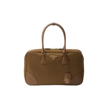 PRADA Re-Edition Fabric With Leather Handbag Large Size Women's Cork Beige