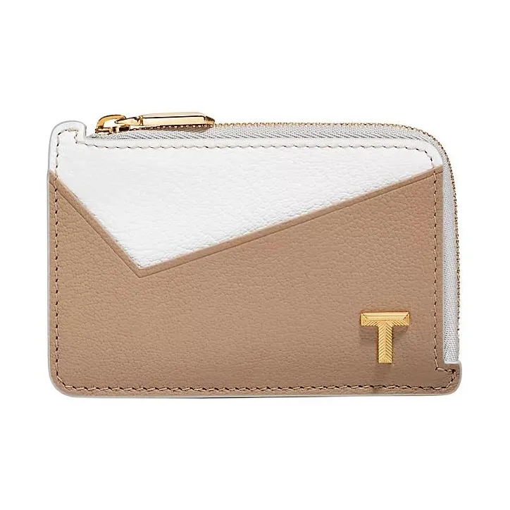 TIFFANY & CO. Tiffany T Goatskin Card Holder Women's White & Light Brown-0