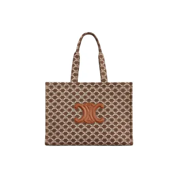 CELINE Cabas Thais Fabric With Calfskin Tote Bag Shopping Bag Shoulder Bag Handbag Large Size Women's Brown