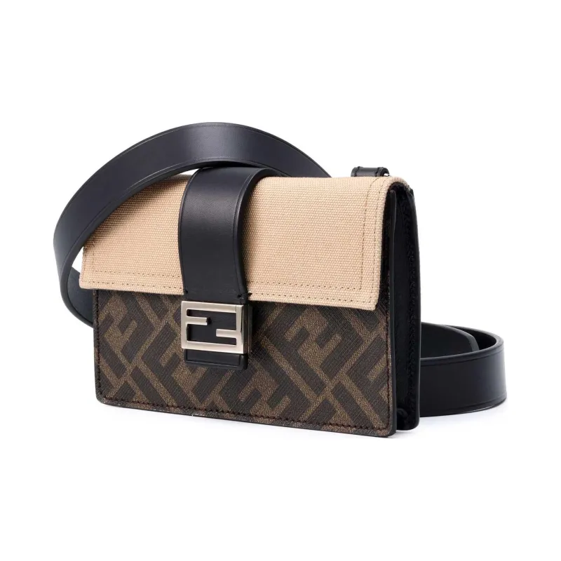 FENDI Baguette Canvas With Leather Baguette Bag, Clutch, Shoulder Bag, Crossbody Bag Regular Men's Brown/Beige-3