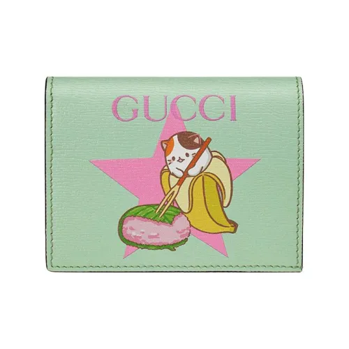 GUCCI Bananya Banana Meow Collaboration Limited Edition Leather Wallet Women's Light Green