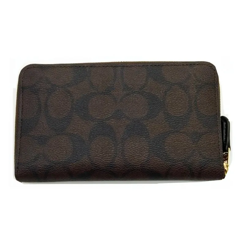 COACH Zip Around Canvas Handheld Card Holder Wallet Medium Size Women's Brown-1
