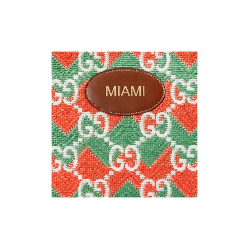 GUCCI Straw With Leather Trim Makeup Bag, Clutch Women's Green/Orange-7