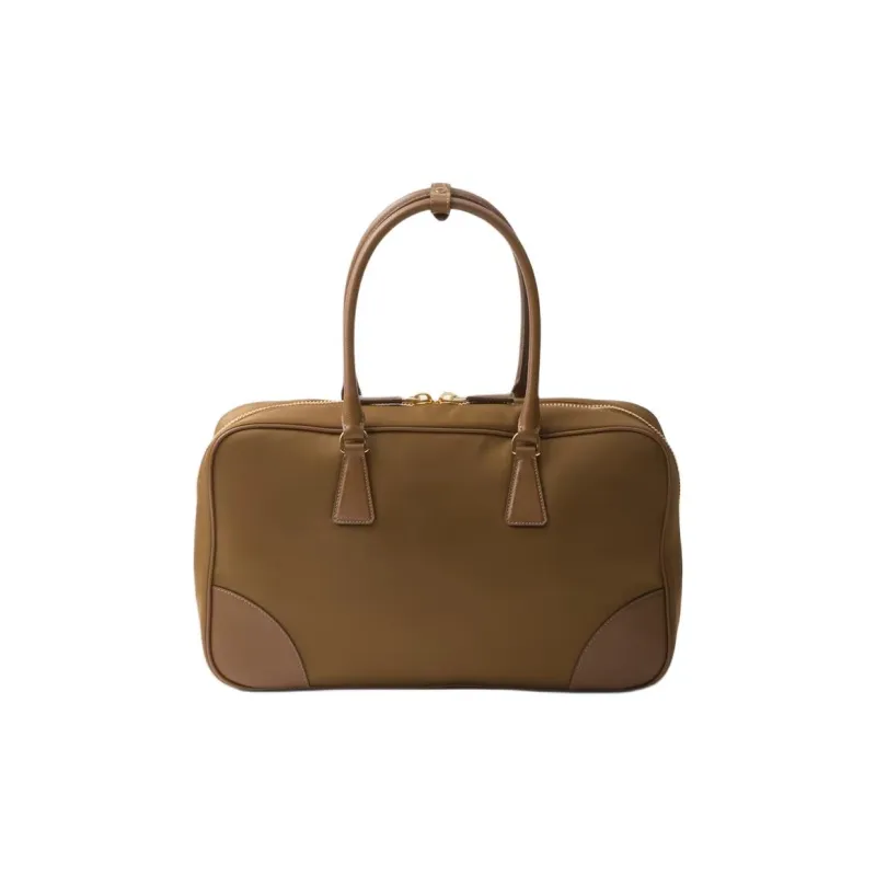 PRADA Re-Edition Fabric With Leather Handbag Large Size Women's Cork Beige-3