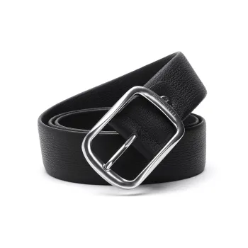 ELLE HOMME Pin Buckle Belt With Sun And Moon Buckle Top Grain Cow Leather Belts Men's Black Width 3.85cm