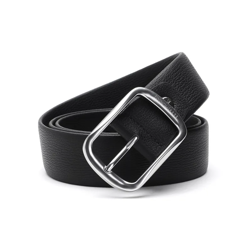 ELLE HOMME Pin Buckle Belt With Sun And Moon Buckle Top Grain Cow Leather Belts Men's Black Width 3.85cm-0